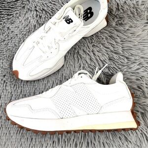 New Balance 327 White Perforated Leather Runner Sneakers